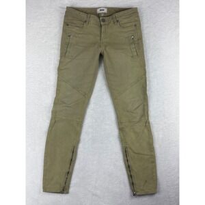 Paige Moto‎ Skinny Jeans Olive Green Zipper Detail Cotton Blend Size 27